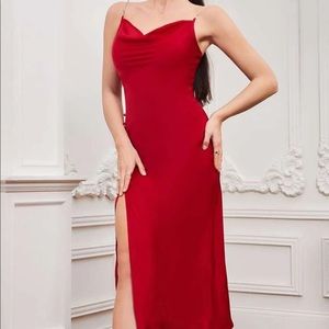 Rhinestone Strap Thigh Split Dress